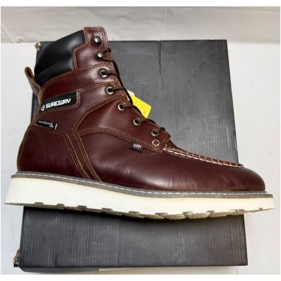 SUREWAY Heavy Duty Soft Toe Full Grain Leather Work Boots Red Wine Size 12 NEW